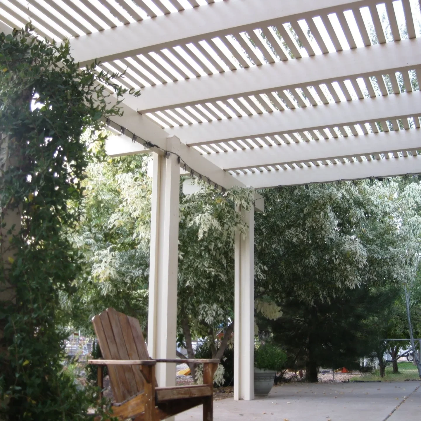 Custom lattice awning covering patio in St. George, UT