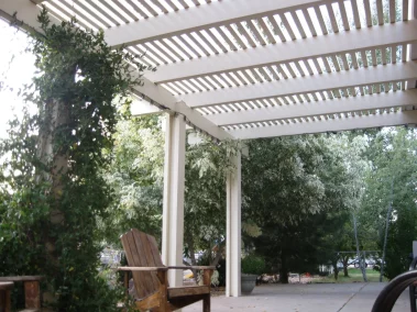 Custom lattice awning covering patio in St. George, UT