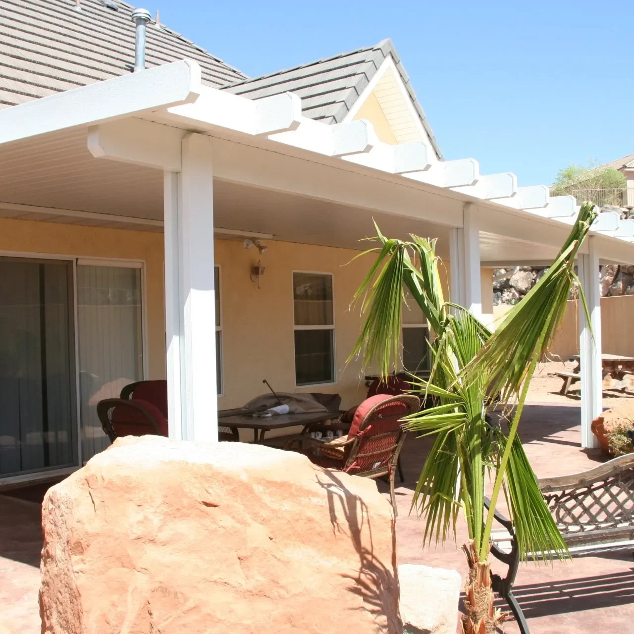 custom aluminum awning with lattice top