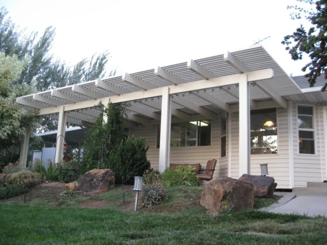 custom aluminum awning with lattice top