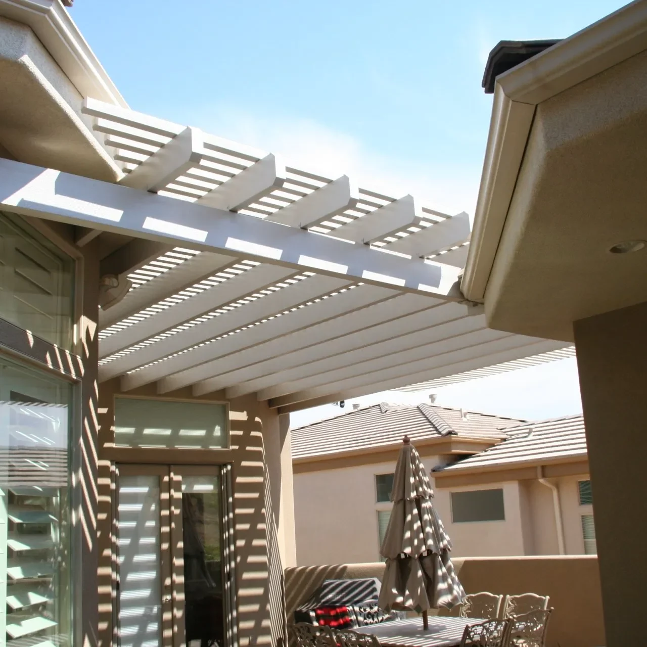custom aluminum awning with lattice top