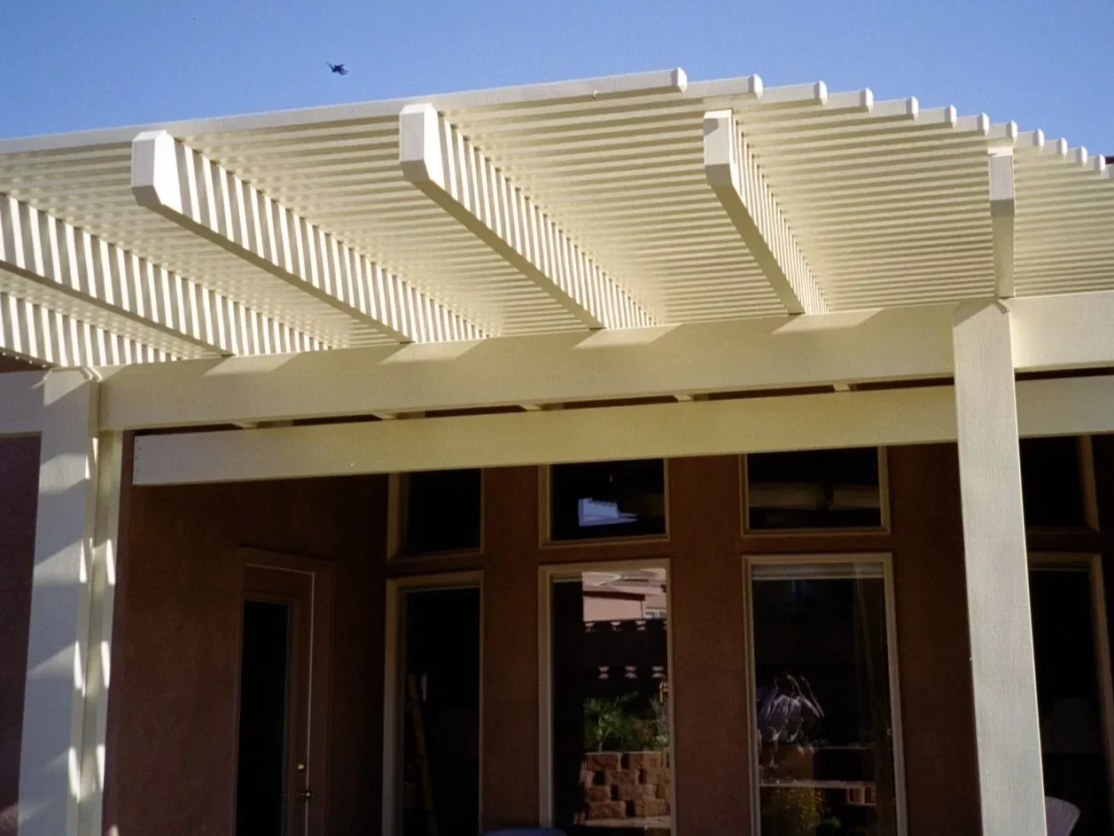custom aluminum awning with lattice top