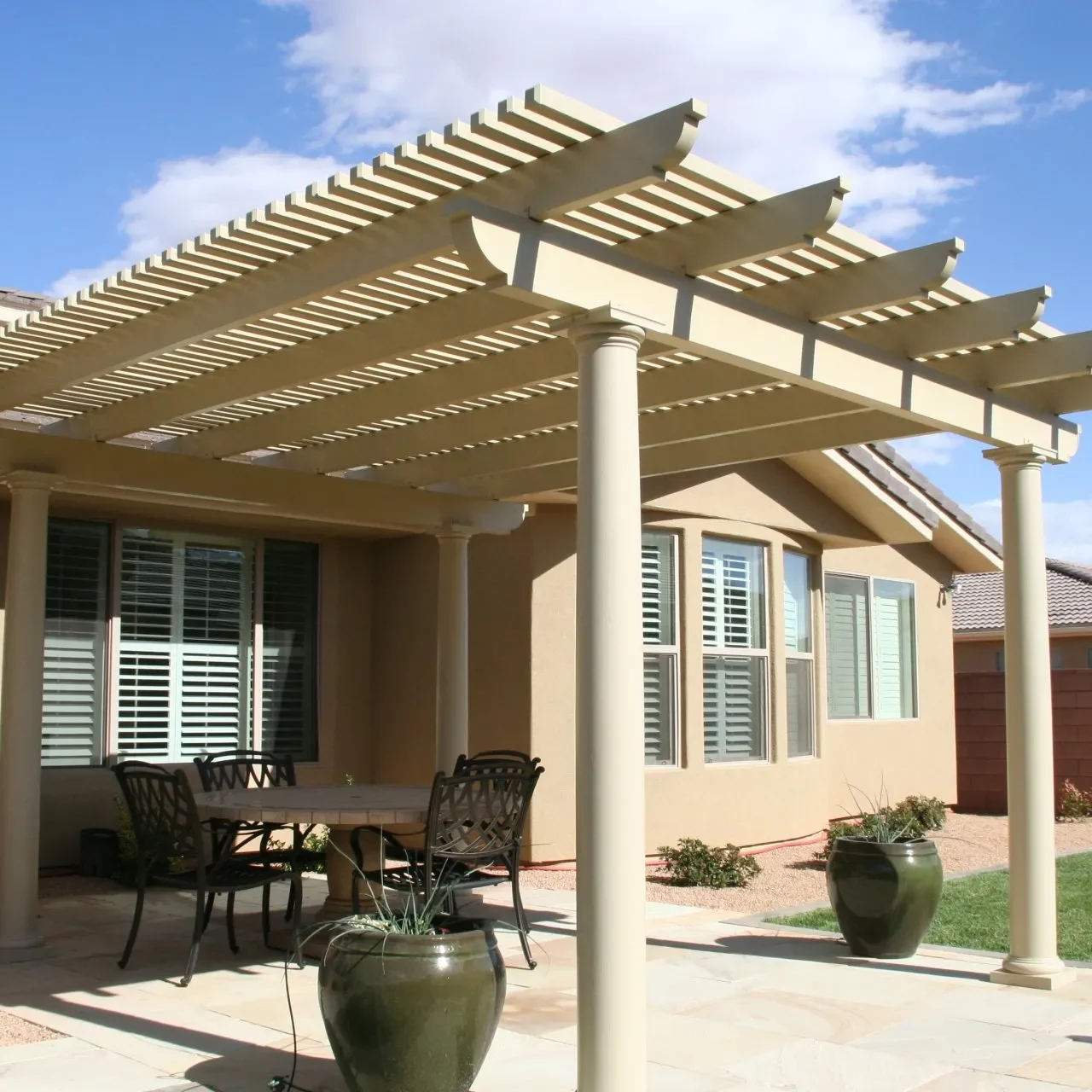 Lattice awning with columns