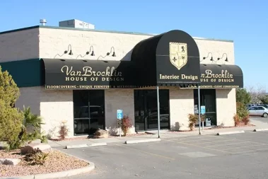 Custom fabric awning at commercial building