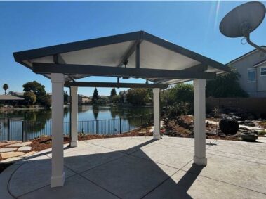 Solid top stand alone awning