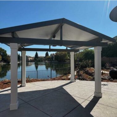 Solid top stand alone awning