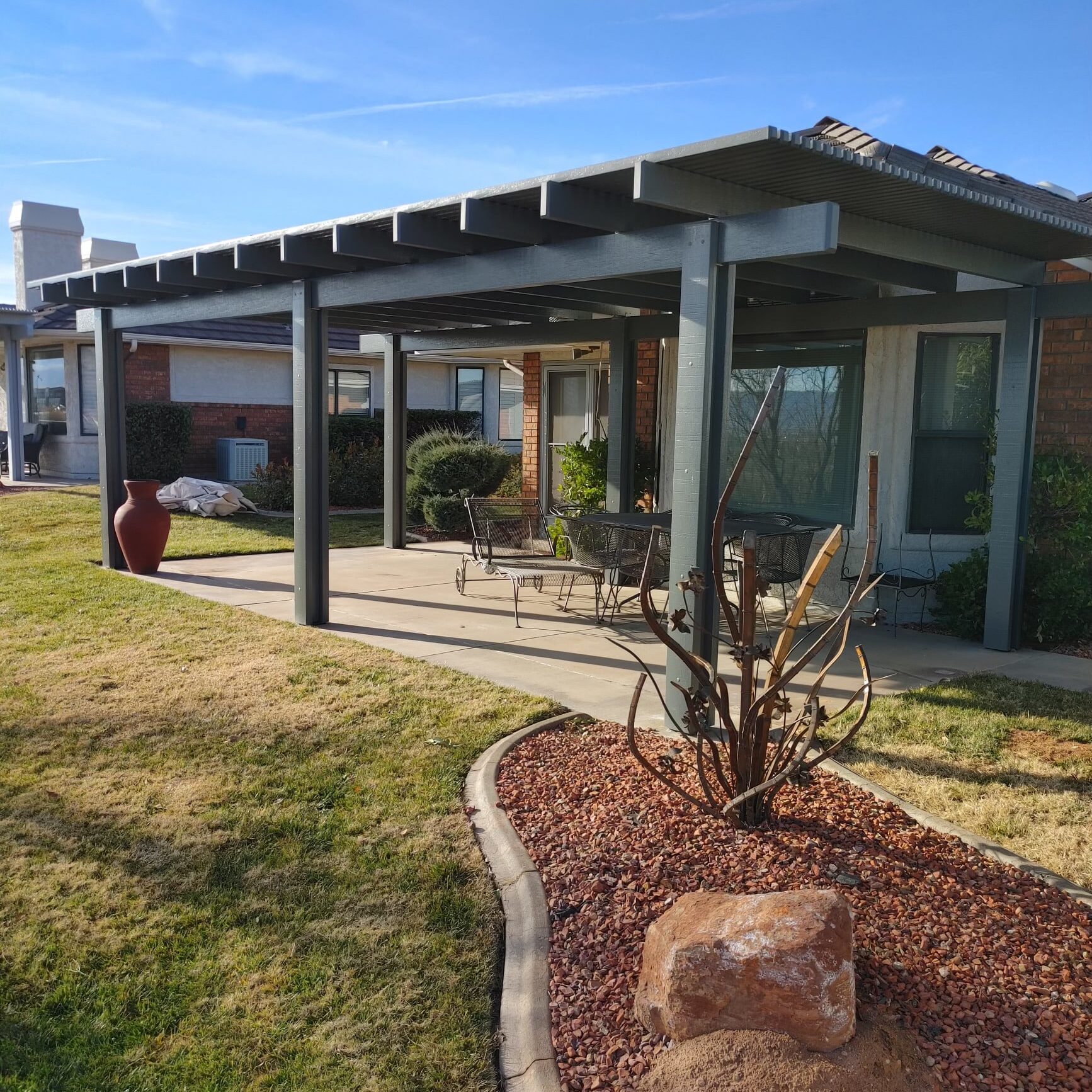 Brown lattice style awning in St. George Utah