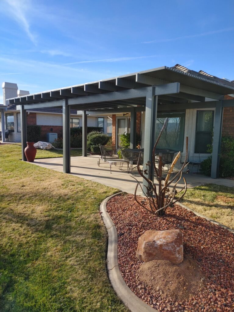Brown lattice style awning in St. George Utah