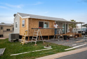 Constructing a room addition on a manufactured home.